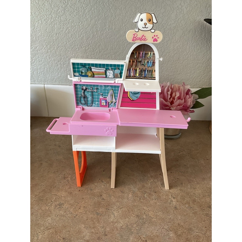 Barbie Pet Grooming‎ Station Playset Pink White Dog Salon Furniture Toy